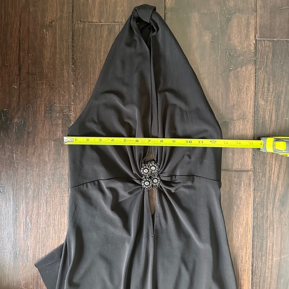 Black Halter Open Back Midi Dress Rhinestone Detail Size Small HOCO Formal - Picture 6 of 9